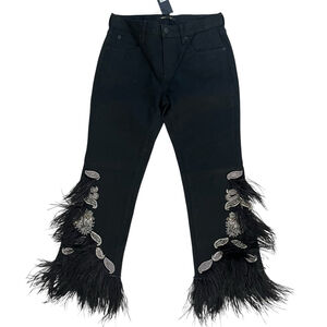 Kobi Halperin Black Feather Embellished Jeweled Jeans NWT NEW Size 0